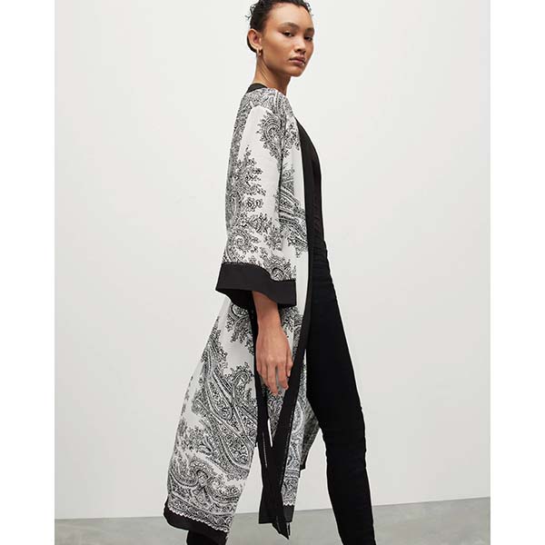 Allsaints Australia Womens Elia Rafaela Paisley Longline Kimono Off White AU82-594